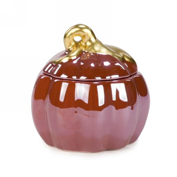 Pot en céramique citrouille orange et or avec couvercle 4 po x 5 po