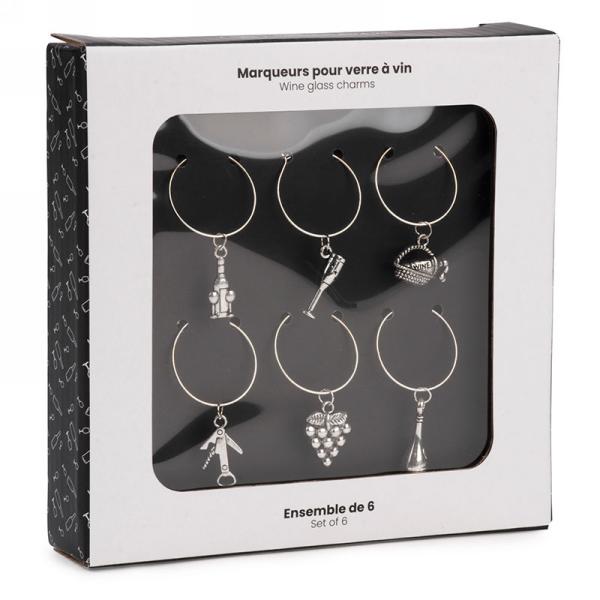 Marqueur pour verre à vin forme d'accessoires pour vin argent (paquet de 6)