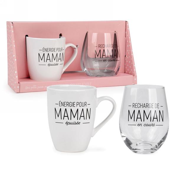 Ensemble de tasse et verre à vin Une maman irremplaçable