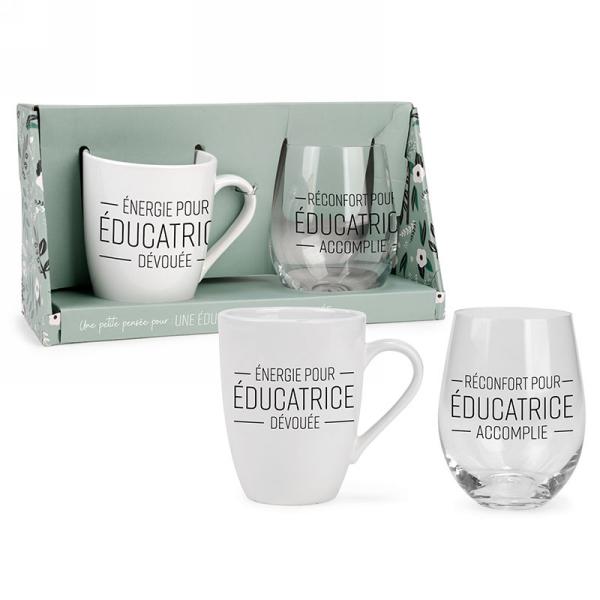 Ensemble de tasse à café et verre à vin pour éducatrice