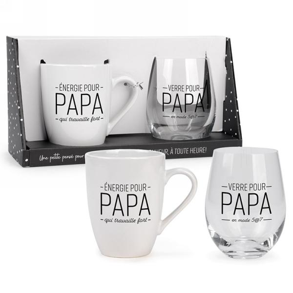 Ensemble de tasse à café et verre à vin thème papa