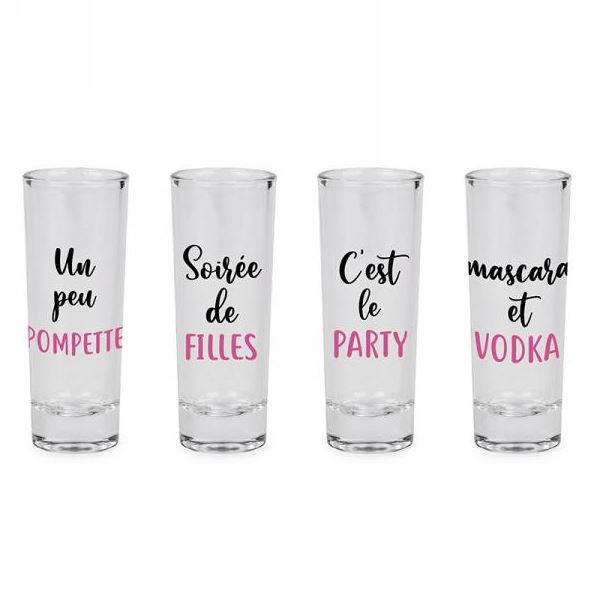 Verre à shooter avec texte rose (paquet de 4)