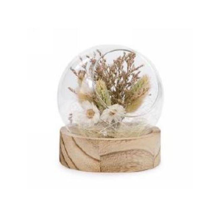 Cloche en verre avec graminée et marguerite