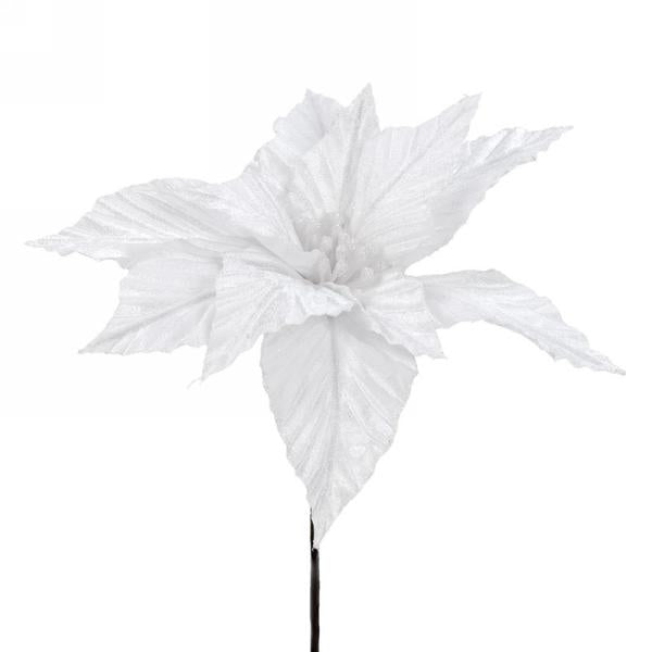 Poinsettia artificiel blanc de 16 po sur une tige de 8 po