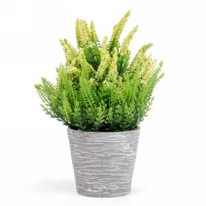 Plante artificielle verte  et jaune 4 po x 9 po dans un pot gris