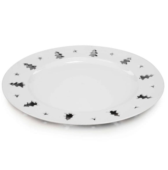 Assiette décorative 13 po blanche avec motif sapin