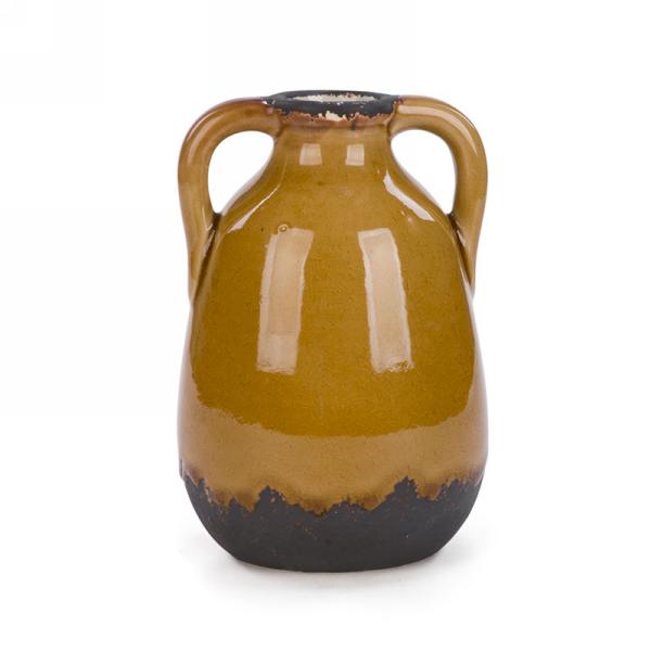 Vase 5 po x 5 po x 8 po en forme de cruche jaune et gris foncé