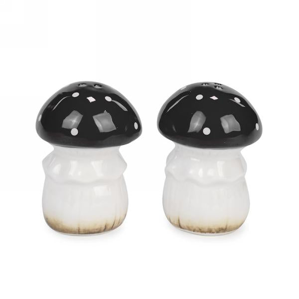 Ensemble de salière et poivrière champignon noir et blanc