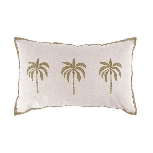 Coussin 50 cm x 30 cm en polyester crème avec palmiers bruns