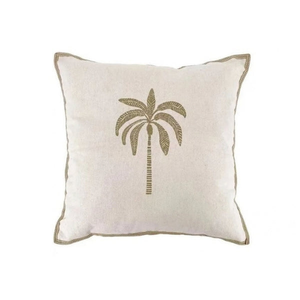 Coussin 45 cm x 45 cm en polyester crème avec palmiers bruns