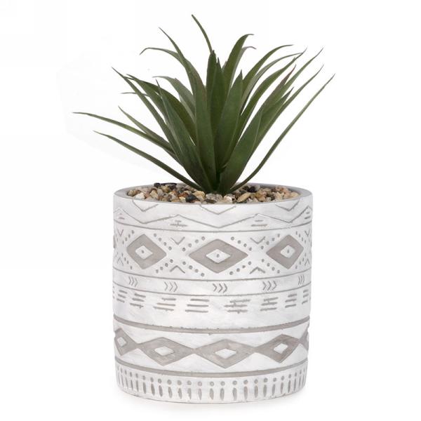 Plante cactus artificielle 5 po x 9 po dans un pot blanc avec motif gris