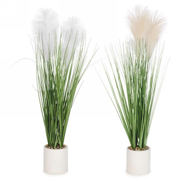 Plante graminée artificielle et plumes dans un pot blanc 4 po x 26 po