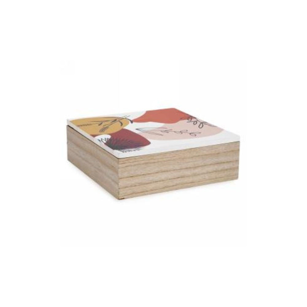 Boîte de rangement bois 8 po x 8 po x 3 po motif feuilles jaune, orange, rose