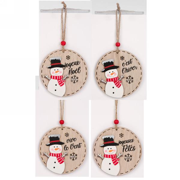 Ornement bonhomme de neige 4 po en bois