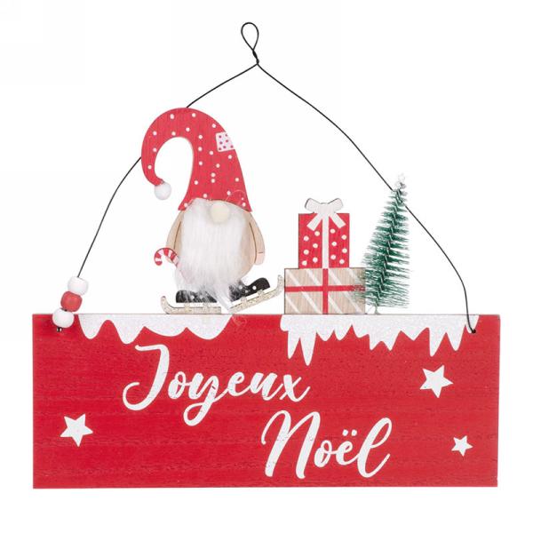 Plaque à suspendre 9 po x 8 po gnome Joyeux Noël