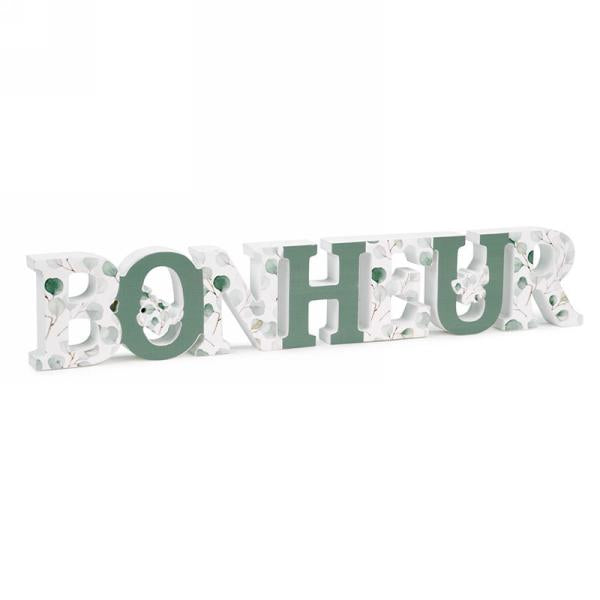 Décoration "Bonheur" avec motif de fleurs d'eucalyptus 16 po x 3 po