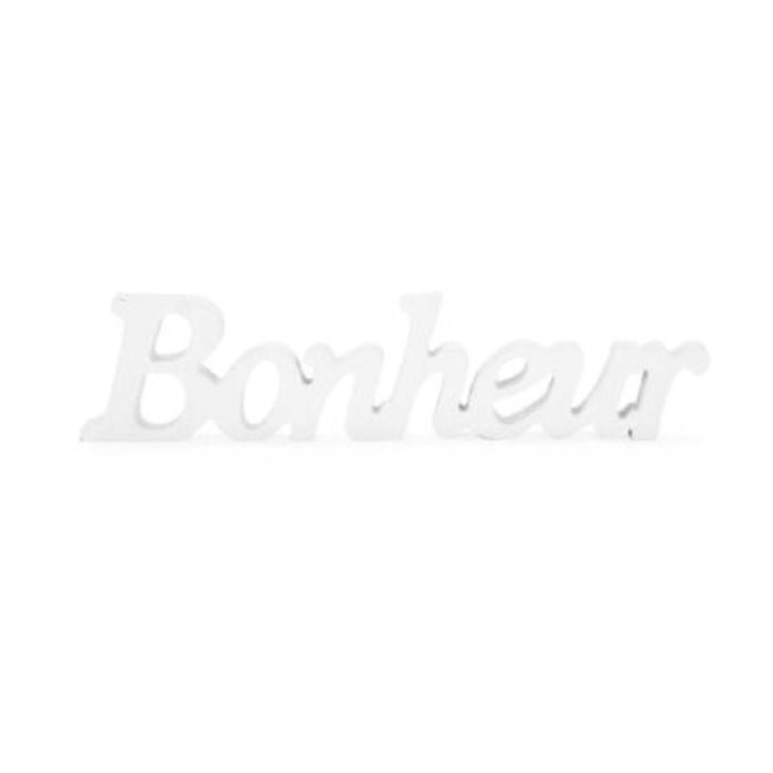 Décoration "Bonheur" 11,5 po x 3 po en bois blanc