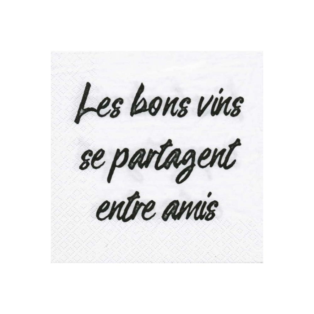 Serviette de table en papier "les bons vins se partagent entre amis"