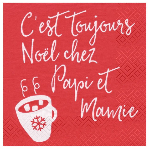 Serviette de table en papier 3 plis C'est toujours Noël chez papi et mamie (paquet de 20)