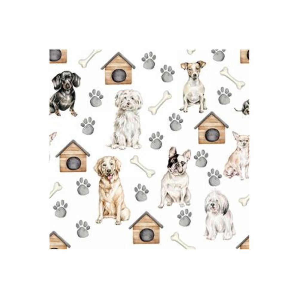 Serviette de table en papier patte de chien, chien, niche et os