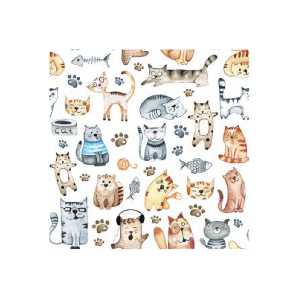 Serviette de table en papier patte de chat, chat et poisson