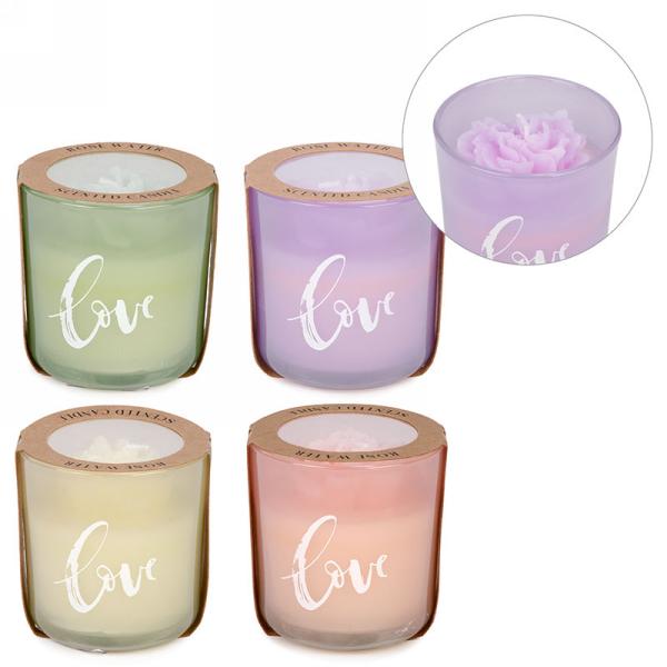 Chandelle parfumée 3 po x 3 po Love eau de rose