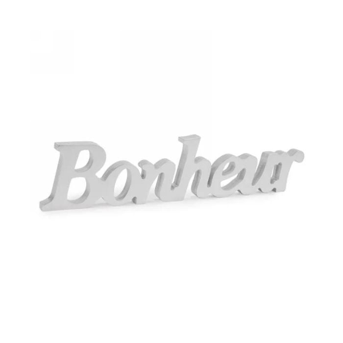Décoration "Bonheur" 11,5 po x 3 po en bois blanc