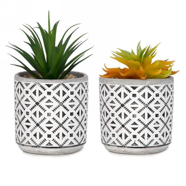 Plante artificielle dans un pot en ciment motif noir et gris 4 po x 8 po