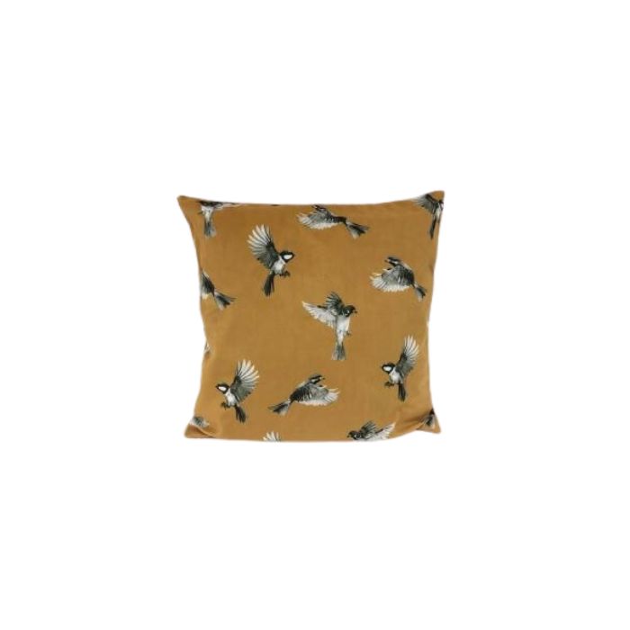 Coussin 17 po x 17 po jaune avec des oiseaux