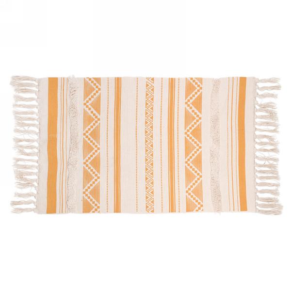 Tapis 24 po x 40 po beige avec des motifs lignés et zig zag frange beige