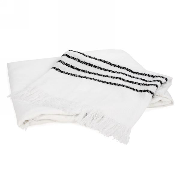 Jeté 52 po x 62 po blanc rayé noir avec frange