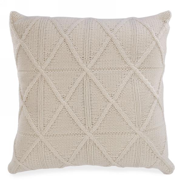 Coussin 17 po x 17 po en tricot avec des losanges beiges