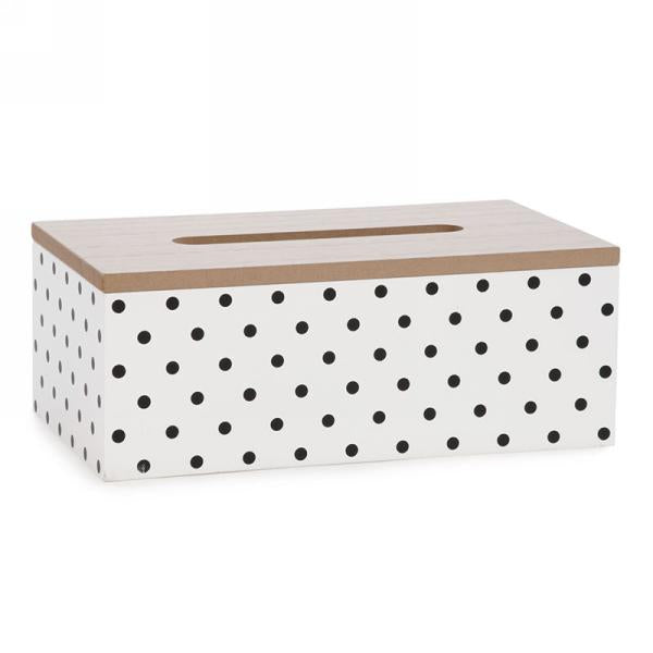 Boîte à mouchoir blanc pois noir dessus en bois 10 po x 5,5 po x 4 po