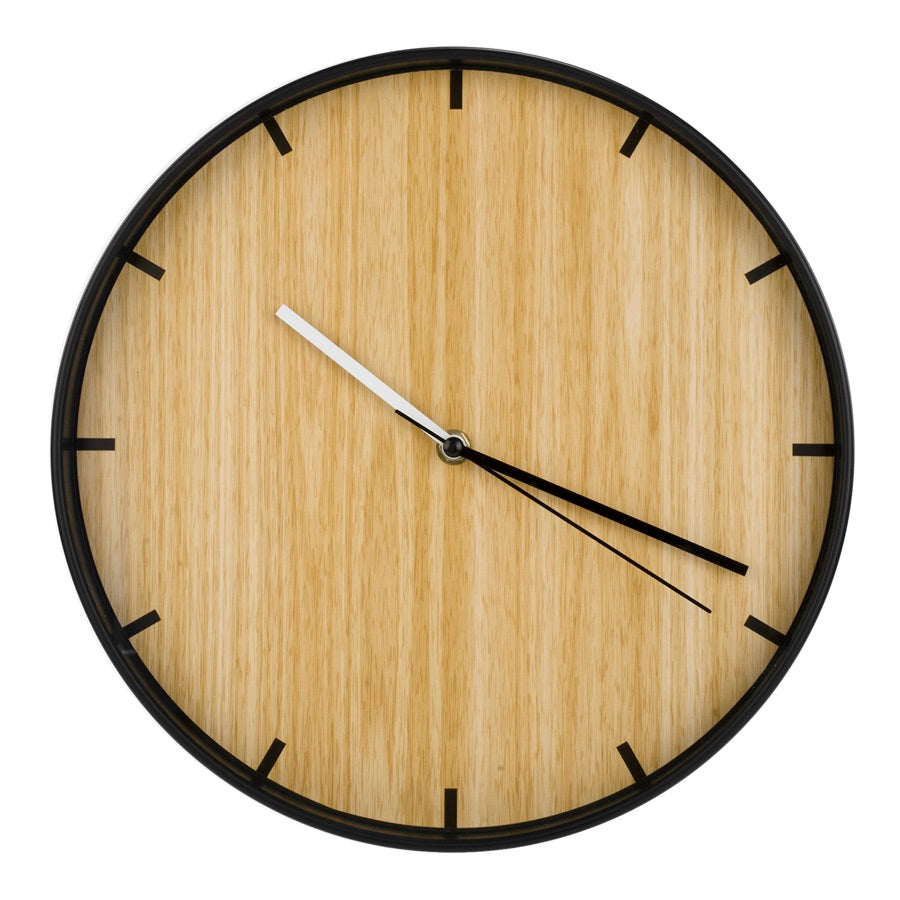 Horloge 12 po naturel avec bordure noire (sans chiffres)