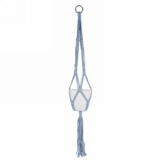 Jardinière suspendue en macramé 5 po x 5 po x 32 po bleue avec pot blanc