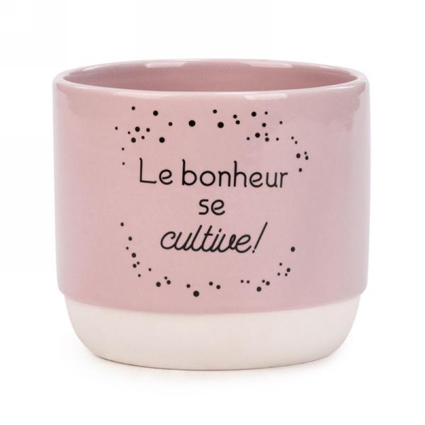 Cache-pot 5 po x 4 po rose "Le bonheur se cultive"