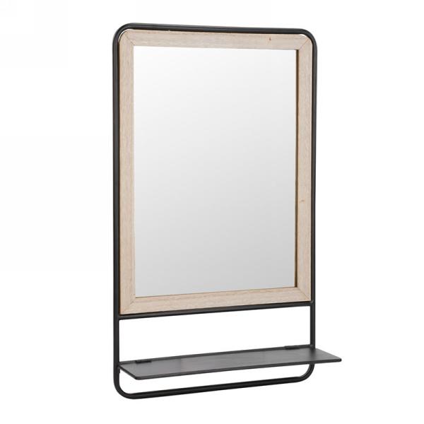Miroir 14 po x 4.5 po x 23,5 po noir et bois avec tablette