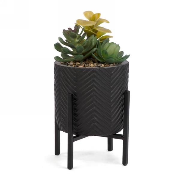Plante succulente artificielle 4 po x 9 po dans un pot noir sur pattes