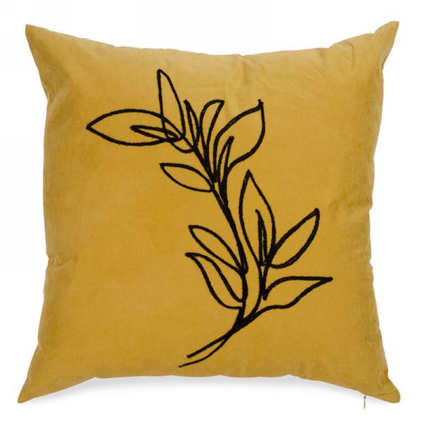 Coussin 17 po x 17 po jaune avec feuilles noires