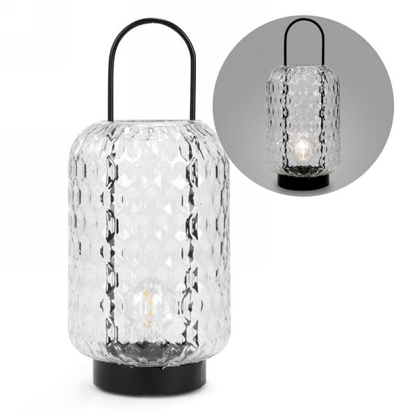 Lanterne 6 po x 14 po en verre texturé et métal noir