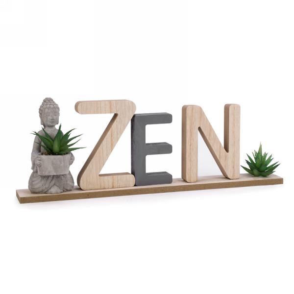 Décoration "Zen" 15 po x 2 po x 5 po en bois naturel avec bouddha