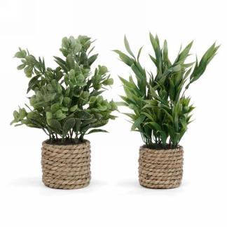 Plante artificielle feuillage 3,5 po x 10 po dans un pot en rotin
