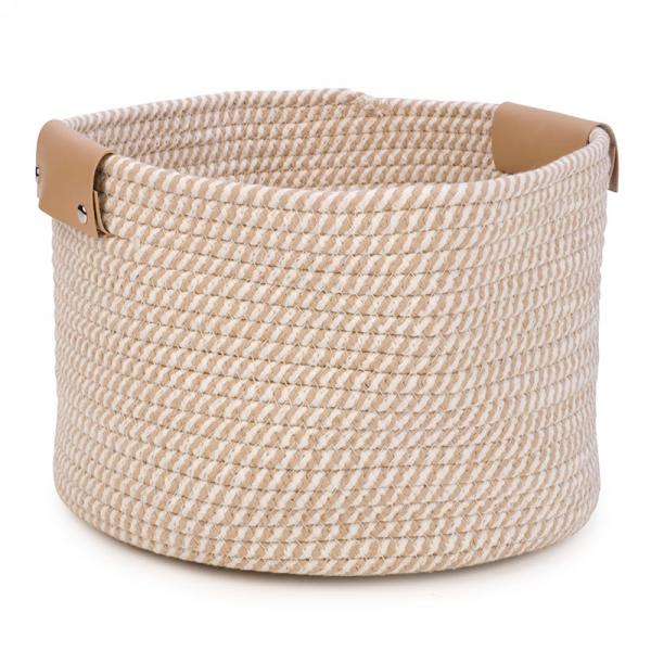 Panier 12 po x 8 po corde tissée blanche et beige