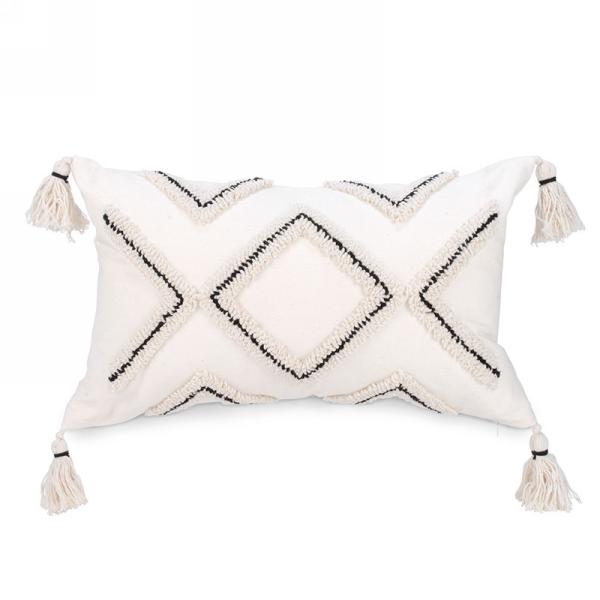 Coussin 20 po x 12 po ivoire losange noir avec glands