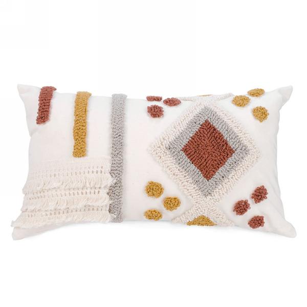 Coussin 20 po x 12 po ivoire losange ocre, gris et jaune