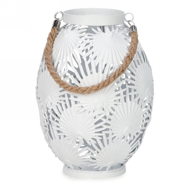 Lanterne 7 po x 11 po en métal blanc motif feuillage