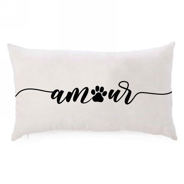 Coussin 19 po x 12 po rectangle texte amour patte de chien