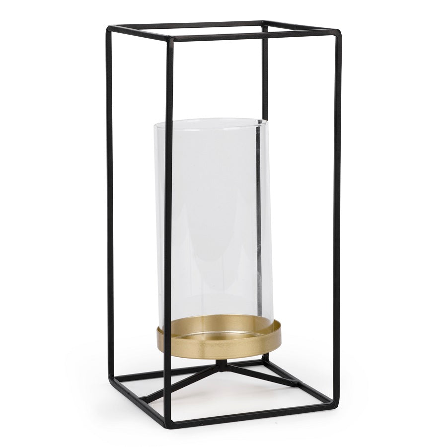 Porte-bougie 5 po x 5 po x 10 po en métal avec verre