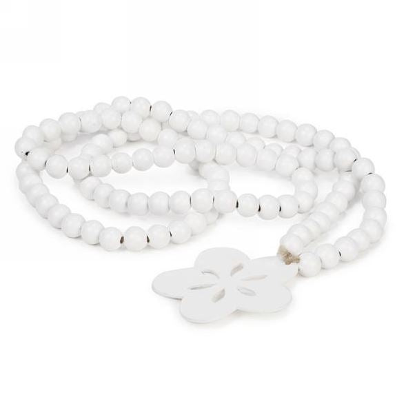 Guirlande de billes 27 po blanches avec fleur