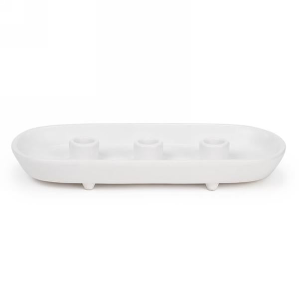 Porte-bougie triple 12 po x 5,5 po x 1,5 po blanc